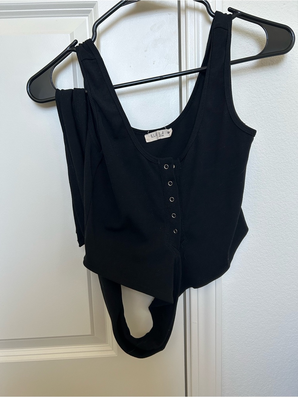 Lilla P Black Ribbed Snap-Front Tie Top